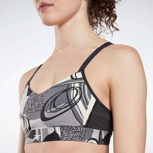 Black Lux Perform Graphic Strappy Bra - Reebok